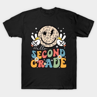 Leopard Groovy Happy Face Hello Second Grade T-Shirt